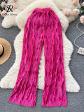 Yipinpay Pleated Vintage Striped Long Pants Fashion Spring High Waist Wide Leg Trousers Women Streetwear Solid Casual Pants