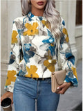 Yipinpay Women's Casual Shirts Spring Autumn New Painted Big Flower Folds Fashion Blouse Losse Pullover Top Boho Female Clothing