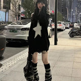 Yipinpay The Shoulder Vintage Black Star Sweater Women Loose Sexy Knitted Tops Jumper Y2k