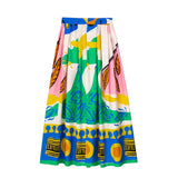 Yipinpay Printed Long Skirts For Women Fashion 2023 Pleated Midi Skirt Woman High Waist Skirt Sets Streetwear Summer Beach Skirt