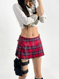 Yipinpay Plaid Mini Skirt Women Summer Low Waist 2000s Y2k Embroidered A-line Pleated Micro Skirt Gyaru Girl Sexy Preppy Style
