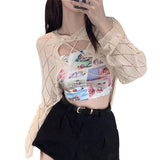 Yipinpay Women T-shirts Crop Tops Sexy Autumn Clothing 2023 Latest Fashion Long Sleeve Knitted Smock Fashion Solid Color Hollow Knitwear