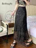 yipinpay Shiny Sequins Long Midi Skirts Women 2023 Spring Summer Pack Hip Mermaid Skirt Girls Y2K Casual Elegant A-line Faldas