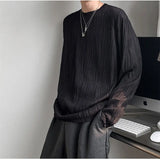 Yipinpay T Shirts for Men 3d Folds O-Neck Loose Long Sleeve Spring Korean Fashion T Shirt Oversized All-match Tops Men Clothing