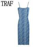 Yipinpay Blue Slip Bodycon Dress Women Print Midi Summer Dresses Woman 2023 Sexy Backless Long Dress Women Night Party Dresses