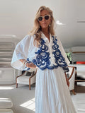 Yipinpay Flower Embroidered Shirts For Women 2024 Summer Loose Batwing Sleeve Blouse Female Holiday Street Lady Chic Beach Tops