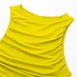 Yipinpay 2023 Black Crop Top Women Ruched Tank Tops Y2k Streetwear White Sleeveless Top Female Fashion Summer Sexy Tops Woman