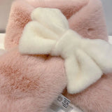 Yipinpay Sweet Hot Girl Pink Bow Neck Scarf Women's Autumn/Winter Faux Fur Cute Fury Scarf Fashion Female Trendy Accessories
