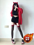 Yipinpay Women Hoodie Cartoon Devil Cowhorn American Retro Pullover 2024 New Couple Fashion Punk Coat Japanese Hip Hop Streetwear