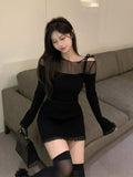 Yipinpay Bodycon Y2k Mini Dress Female Party Casual One Piece Dress Korean Fashion 2023 Spring French Elegant Knitted Dress Woman