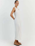 Yipinpay Knitwear White Casual Long Dress For Women Sleeveless High Waist Slim Strapless Loose Dress Solid Basic Ladies Maxi Dress