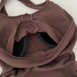 yipinpay Women's Wear Dress Y2K A-line Skirt Sexy Backless Spicy Girl Solid ColorShort Skirt Hanging Neck Sleeveless Wrinkle Dress Summ