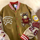 Yipinpay Retro Bear Embroidered Jackets Coats Men's 2023 New Y2K Street Hip Hop Trend Baseball Uniform Couple Casual Wild Jacket