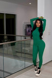 Yipinpay Women Bodysuit Jumpsuit Two-Piece Set Fitness Solid Color Tight Thermal Turtleneck Jumpsuit Top And Skinny Pant Two Piece Suit