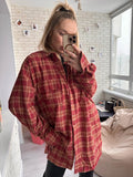 Yipinpay Street Style Red Plaid Shirts Women Irregular Long Sleeves Oversized Blouses Spring 2023 Loose Gingham Tops Trendy