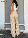 Yipinpay Elegant Khaki Wide Legs Pants Women Pleated All-Match High Waist Baggy Trousers Gray Office Ladies Long Pants 2023