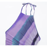 Yipinpay Print Tulle Long Dresses For Women Halter Backless Dress Woman Beach Mesh Bodycon Dress Women Summer Sexy Party Dresses