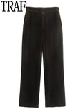 Yipinpay Women Pants High Waist Velvet Woman Trousers Vintage Baggy Pants Female Suit Autumn Winter Office Elegant Women's Pants