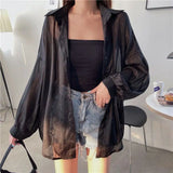 Yipinpay for Women Blouse Long Sleeve Top Female Chiffon Loose Cardigan Thin Sexy Solid Color Casual Shirt