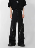 Yipinpay Men's Trousers New Zipper Slit Straight Tube Casual Pants 2023 Stylish Male Wide Leg Pants Fashion Solid Color Casual Style