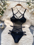 Yipinpay Female Halter Hollow Out Sexy Rompers Women Lace Up Slim Backless Playsuits Open Crotch Sensual Underwear Bodysuits