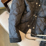 Yipinpay Style Parkas Women Simple Elegant Winter Patchwork Female Casual Hot Pockets Streetwear Chic Students Tweed Black Jacket