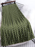 yipinpay Summer Polka Dot Printed Midi Long Skirt Women Vintage Elastic High Waist A-line Pleated Skirts Ladies Casual Clothing