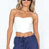 Yipinpay Women PU Leather Tube Tops Solid Color Strapless Boat-Neck Wrap Chest Tank Tops Summer Irregular Hem Bandeau Tops