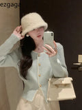 Yipinpay Elegant Knitted Cardigan Women Square Collar Long Sleeve Single Breasted Autumn Winter Outwear Sweater Female Chic