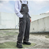Yipinpay Men Denim Jumpsuit Straight Jeans Hip Hop Big Pocket Wide Leg Cargo Pants Fashion Casual Loose Male's Rompers Trousers
