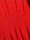Yipinpay Ruffled Red Dress For Women 2024 Lace Up V Neck Long Sleeve Robe Vintage Elastic Waist Party Mini Dresses