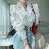 Yipinpay Puff Long Sleeve Blusas Mujer De Moda 3D Blouse Loose Tops Casual Pink Shirt Korean Style Women Shirts Camisas