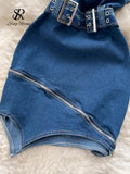 Yipinpay Strapless Sexy Denim Mini Dress Women Sleeveless Zipper Design Slim Sundress Streetwear Vintage Backless Bodycon Dress