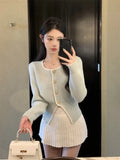Yipinpay Elegant Sweater Women Square Collar Autumn Winter Sweet Knitted Cardigan Solid Split Outwear Female Fashion Top