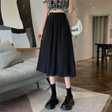 Yipinpay Floral Print A-line Pleated Long Skirts Summer Women 2024 Korean Skirt Streetwear Drawstring Elastic Waist Midi Skirt