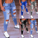 Yipinpay Spring New Women's Low Waist Ripped Jeans Fashion Slim Hip Lift Elastic Ankle-Length Denim Pencil Pants Plus Size Jeans 5XL