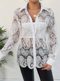 Yipinpay Summer Lace V-neck Women's Top New Long Sleeve Retro White Casual Women Shirt Patchwork Fashion Blouses Fammal Clothing