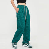 yipinpay Women Vintage Streetwear Checkerboard Straight Pants High Waist Casual Baggy Wide Leg Sports Pants Trouser Ladies Summer