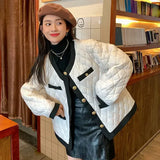 Yipinpay White Rhombic Cotton Jacket Women's Autumn and Winter New Loose Small Short Quilted Jacket