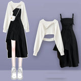 Yipinpay Women's fashion cut-out sweater+suspender Skirt two-piece set Korean Elegant New in Matching Set 2024 Spring Summer Dress Suit