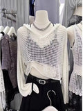 Yipinpay Summer New Short Hooded Hollow Knitwear Women's Thin Long sleeved Loose Top Sunscreen Cover