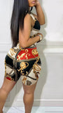 Yipinpay New Summer Women's Shorts Jumpsuit Scarf Chain Print Cutout Sleeveless Skinny Romper Female Fashion Clothing