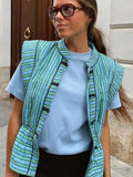 Yipinpay Fashion Stripe Vest Jacket For Women Single Breasted Sleeveless Coats Female Vintage Casual Outwear Streetwear Waistcoat