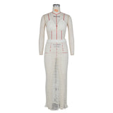 Yipinpay Women's Solid Color Summer Fashion Hand-Knitted Hollow Out Beach Smock Sexy Grid Perspective Two-Piece Set Nightclub Bar Suit