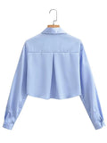 Yipinpay New Fashion Women Solid Cropped Satin Shirt Vintage Long Sleeve Front Button Female Blouse High Street Chic Tops