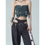 yipinpay Suit Pants High Waist Summer Grey Vintage Wide Leg Trouser Straight Street Baggy Hollow Out Design Office Ladies Pants