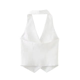 Yipinpay 2023 Women Vest Flowers White Sleeveless Vest Woman Backless Cropped Summer Vest Women Chic And Elegant Woman Jacket