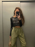 Yipinpay Glitter Sequin Crop top Female Long Sleeve Fashion Sexy Outfit T-shirt Solid Casual High Street Sparkle For Women Y2k Top