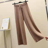 Yipinpay New Drape High-waist Wide-leg Autumn And Winter Fashion Loose Knit Straight-leg Pants Lace-up Casual Women Clothing