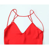 Yipinpay Women Sexy Backless Satin Red Sling Long Dress Christmas Party Vestidos